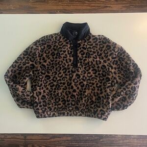 PacSun Leopard Print Sherpa Fleece Cropped Pullover Jacket
